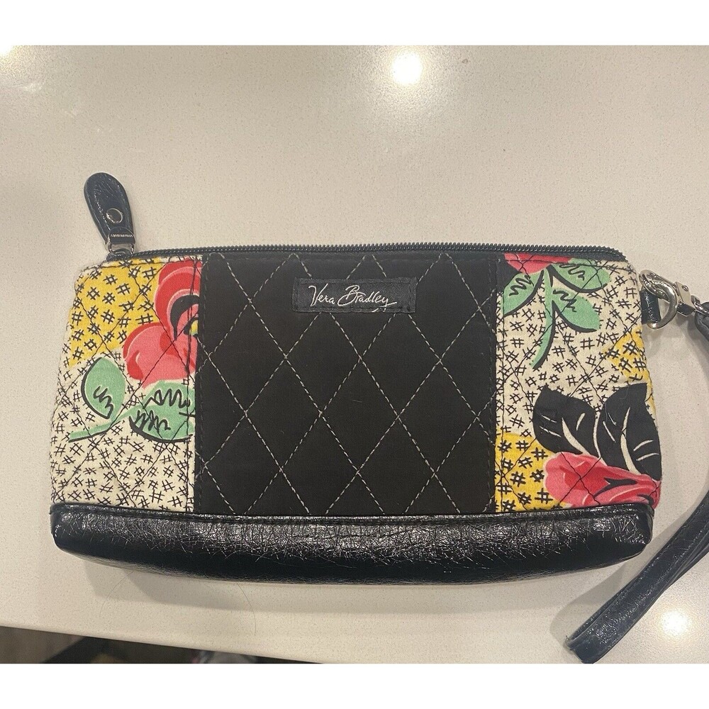 VERA BRADLEY WRISTLET/COSMETIC POUCH/BAG/PURSE, BLACK/FLORAL